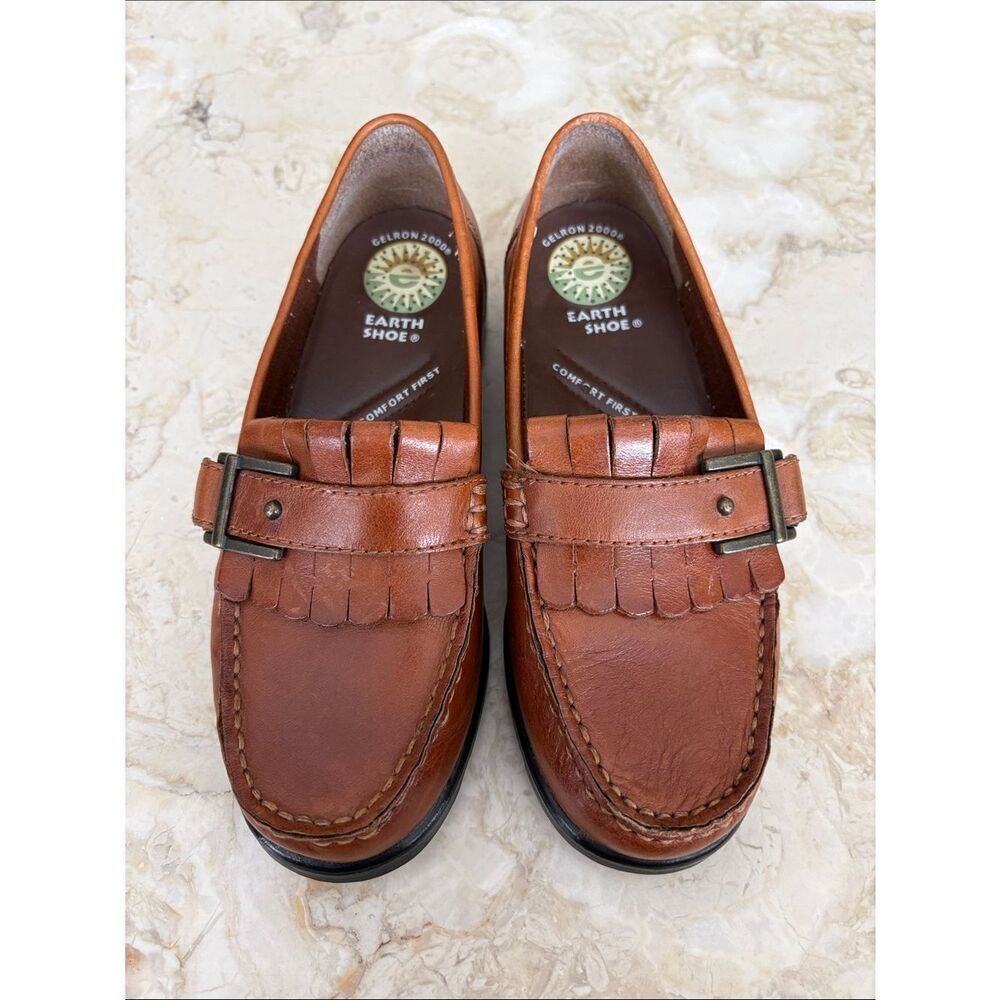Earth Shoe Gelron 2000 Leather Loafers Buckle & Fringe Detail Classic Comfort - Picture 4 of 13